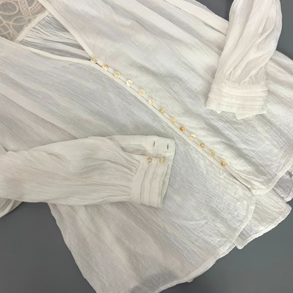 Free People Boho Canyon Rose White Long Sleeve Blouse Top Sz S - Picture 4 of 16